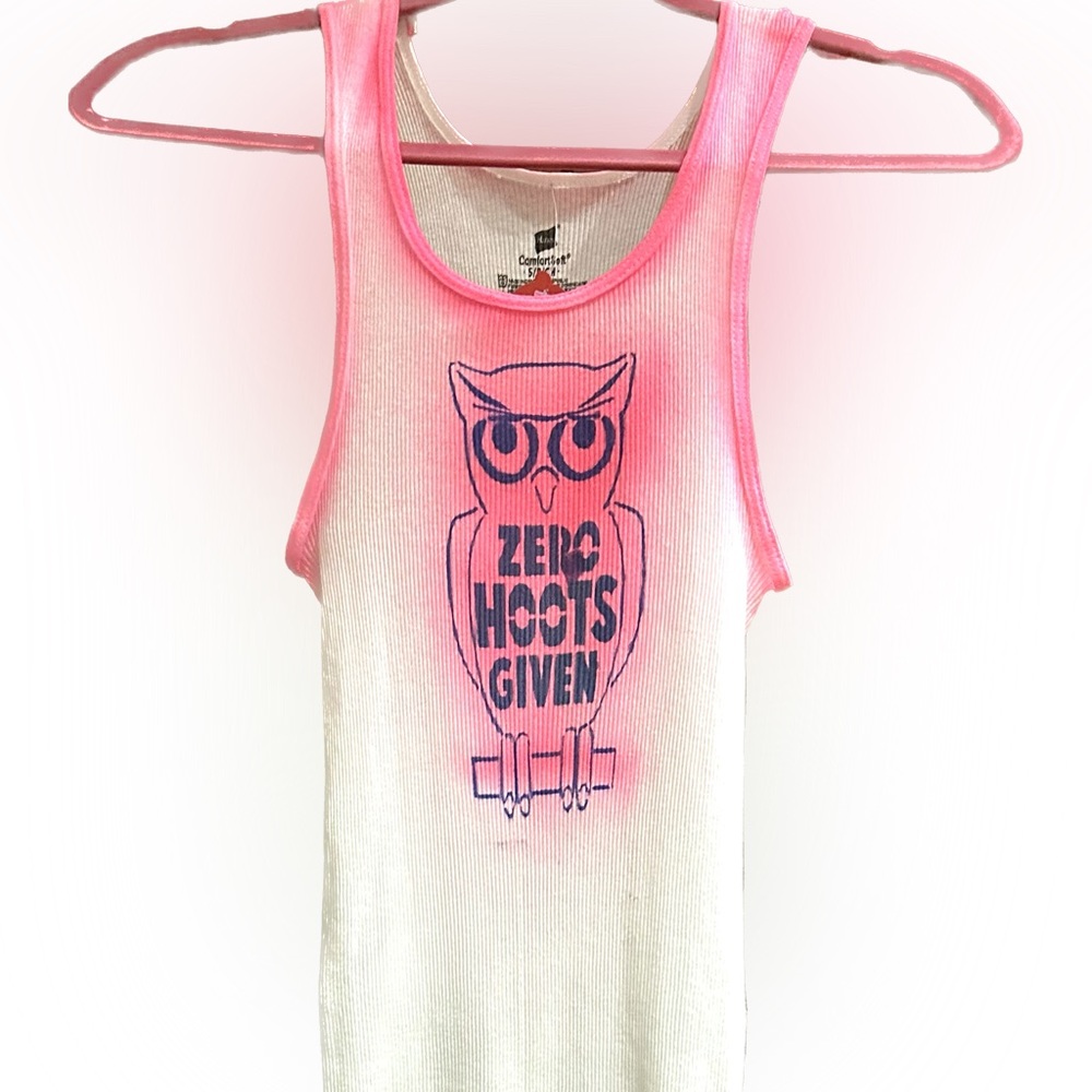 ⚡️Zero Hoots Given - Owl distressed ribbed graffiti soft tank top S